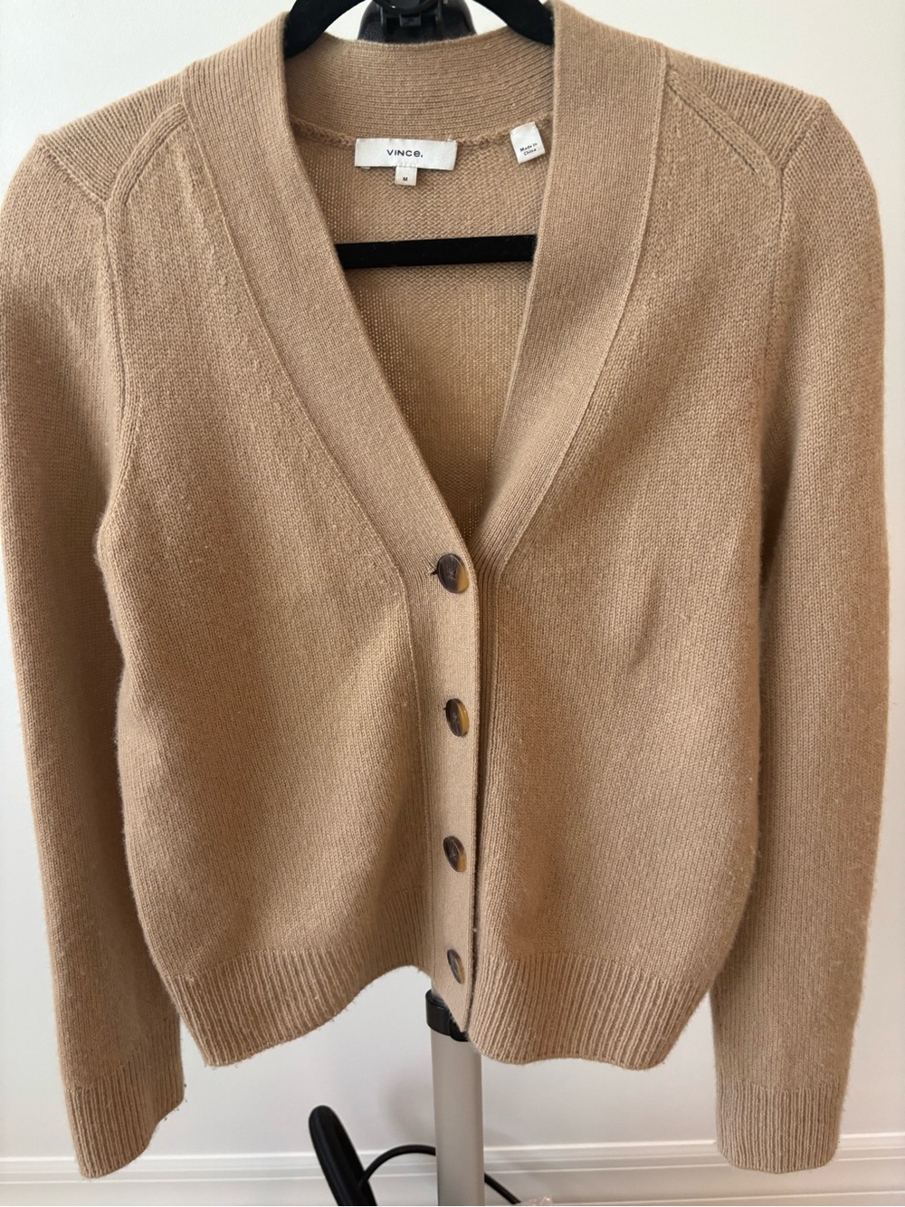 Vince  cashmere Tan Button-Front V-Neck Cardigan